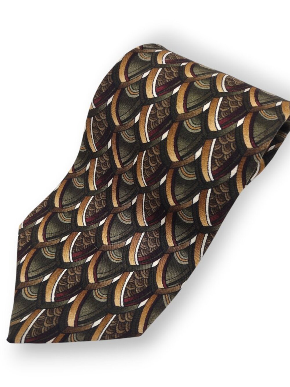 Vintage 90s J Garcia Art Deco Style Geometric Scale Print Silk Necktie 3.75 x 56